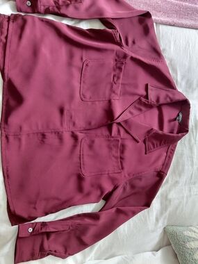 Banana Republic Plum Satin Button-Up Blouse